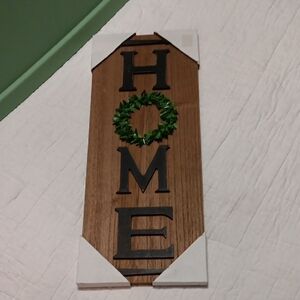 Wooden Home Sign with Green Wreath
